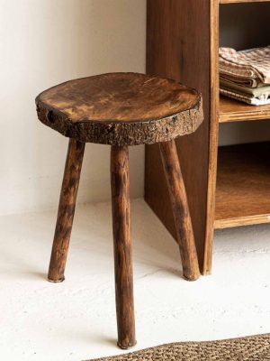 Tabouret tripode brutaliste en rondin massif