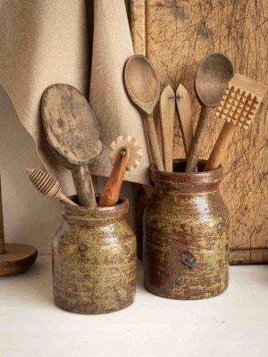 Pot à ustensiles en grès pyrité vintage style Baudat