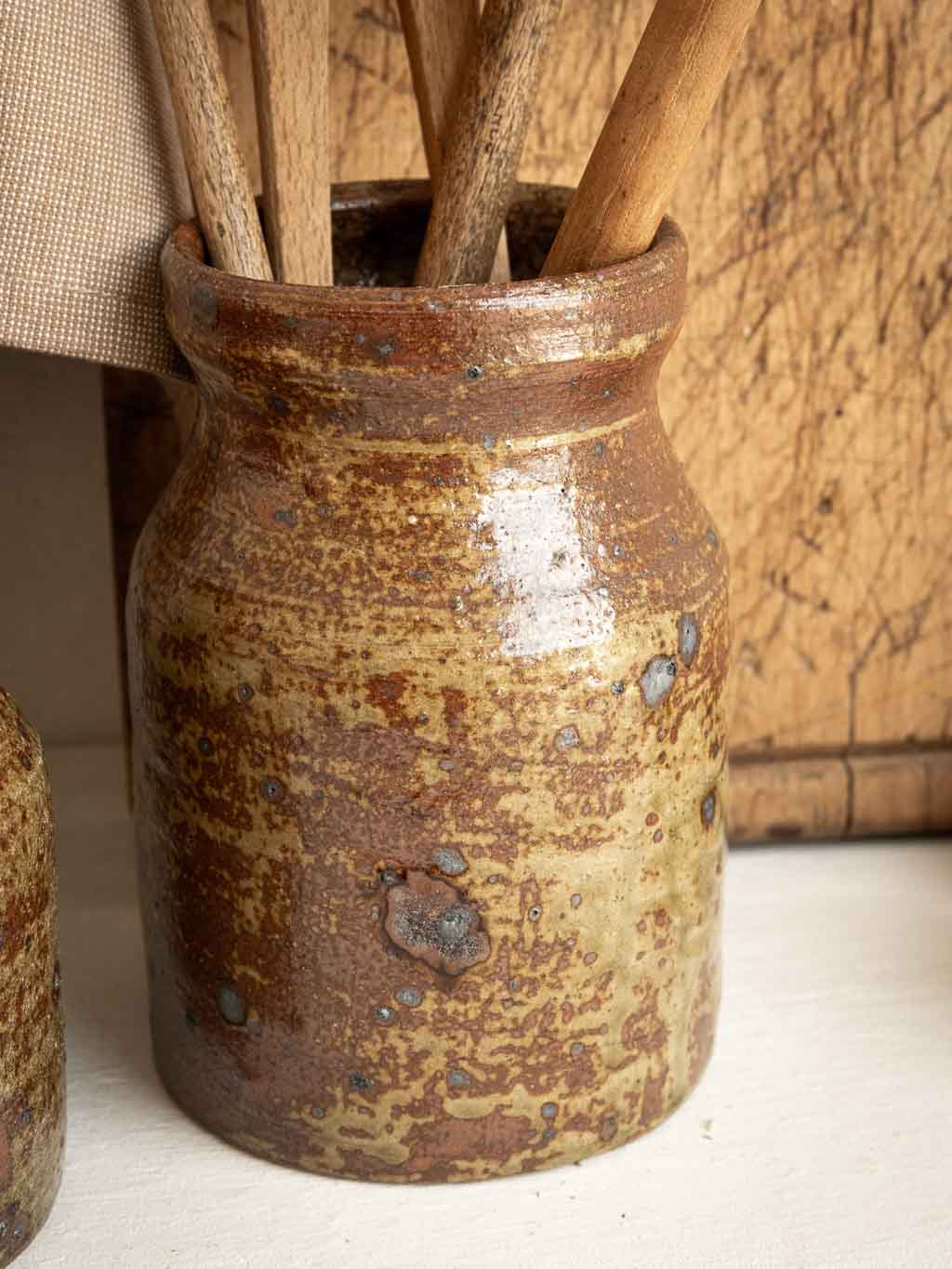 Pot à ustensiles en grès pyrité vintage style Baudat