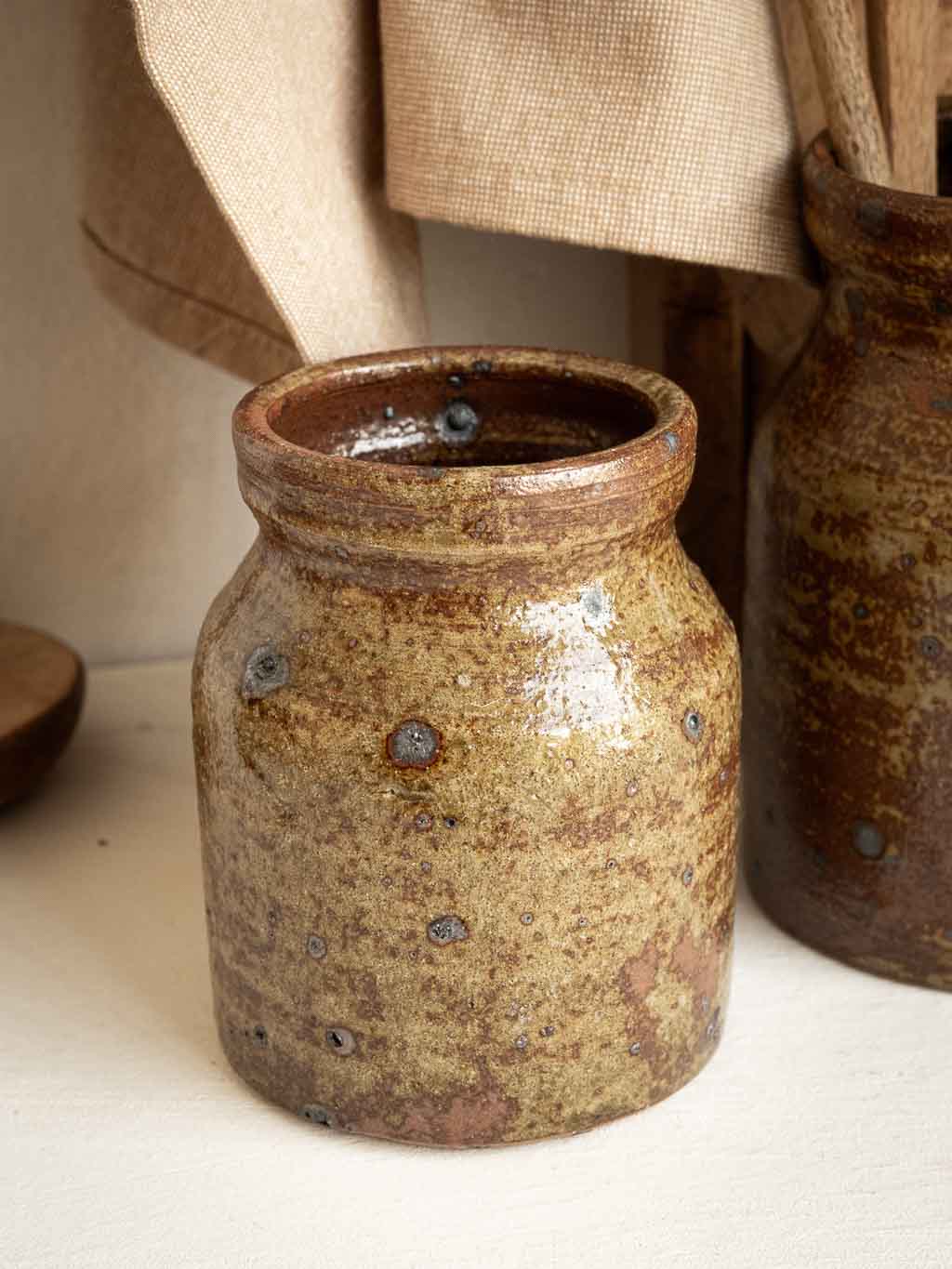 Pot à ustensiles en grès pyrité vintage style Baudat