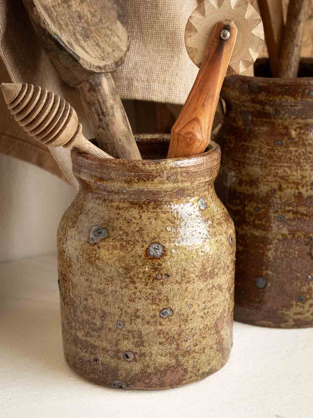 Pot à ustensile vintage en grès pyrité style Guy Baudat