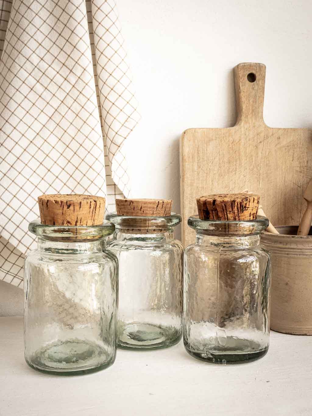 lot 3 bocaux en verre vintage avec bouchon en liège