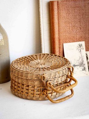 Petit valise ronde en rotin