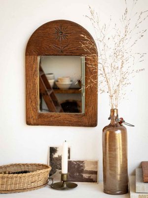 miroir ancien en bois gravé