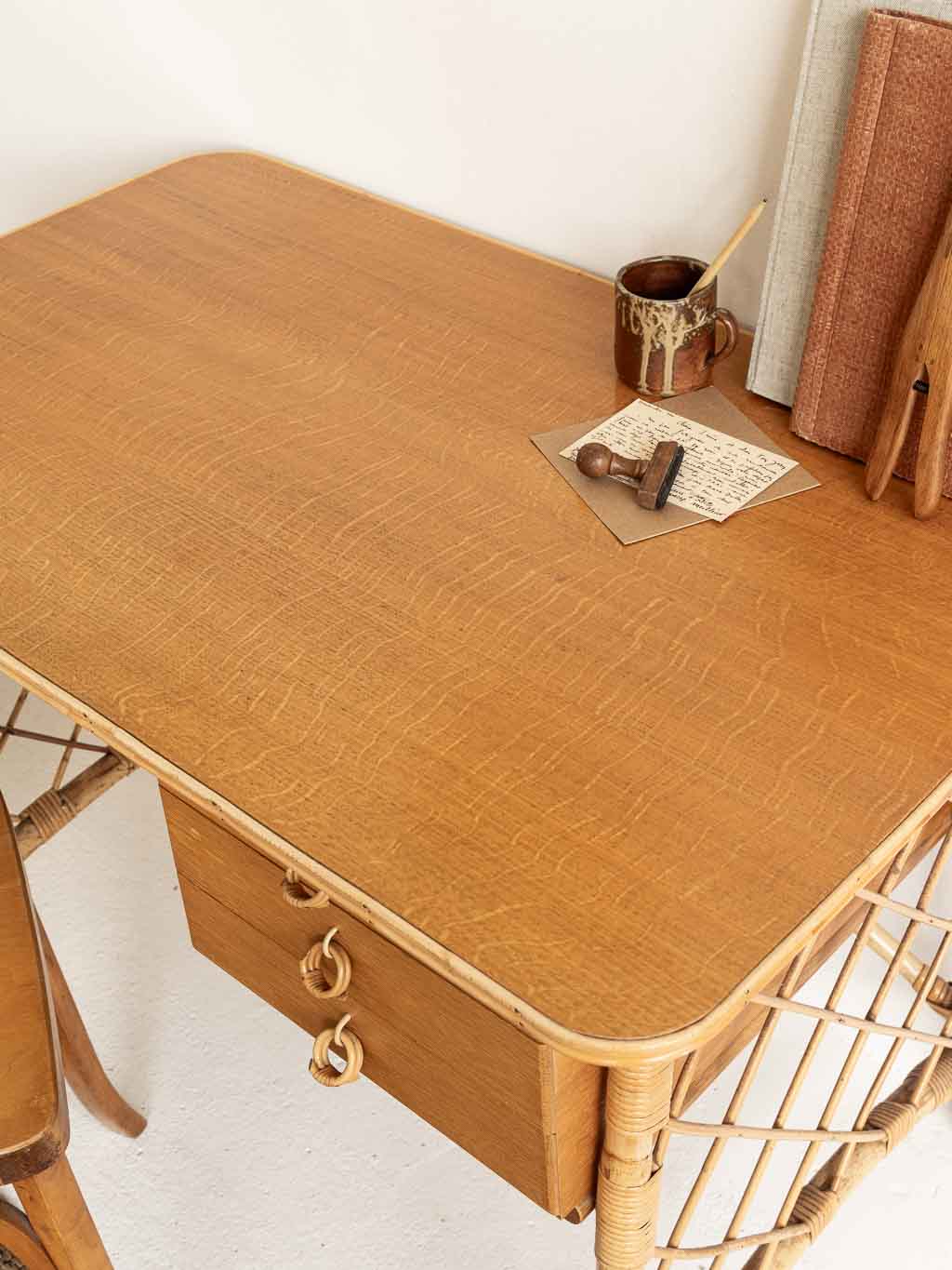 Bureau vintage rotin bambou 1960 dlg Louis Sognot
