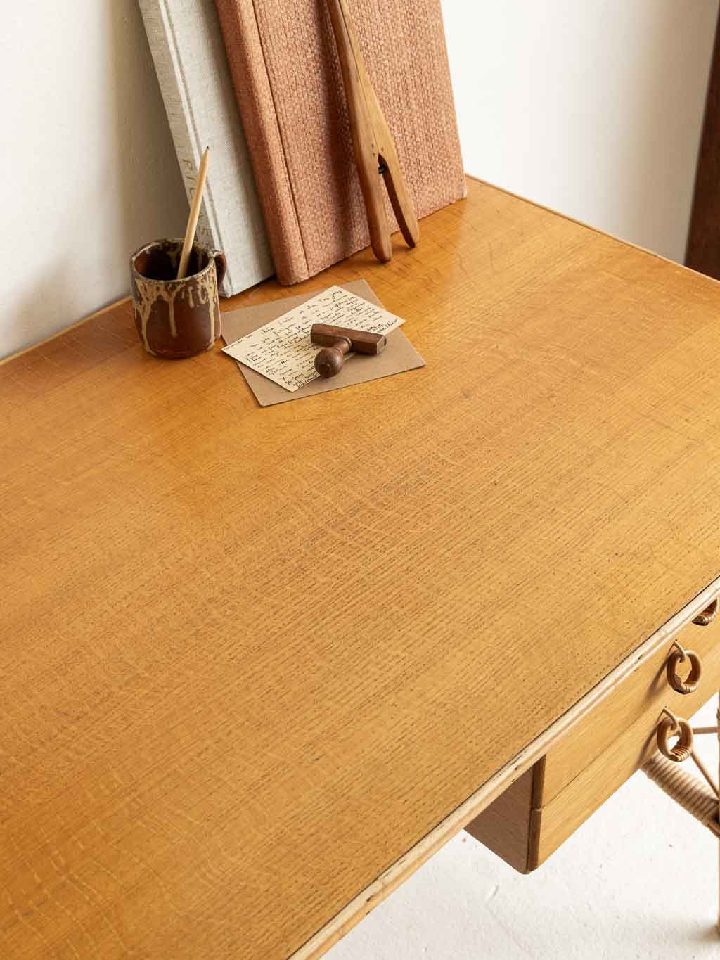 Bureau vintage rotin bambou 1960 dlg Louis Sognot