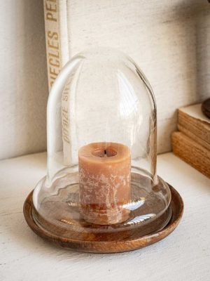 petite cloche en verre et son socle en bois