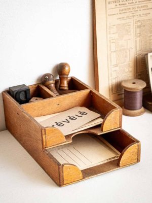 petit organiseur rangement de bureau vintage en bois
