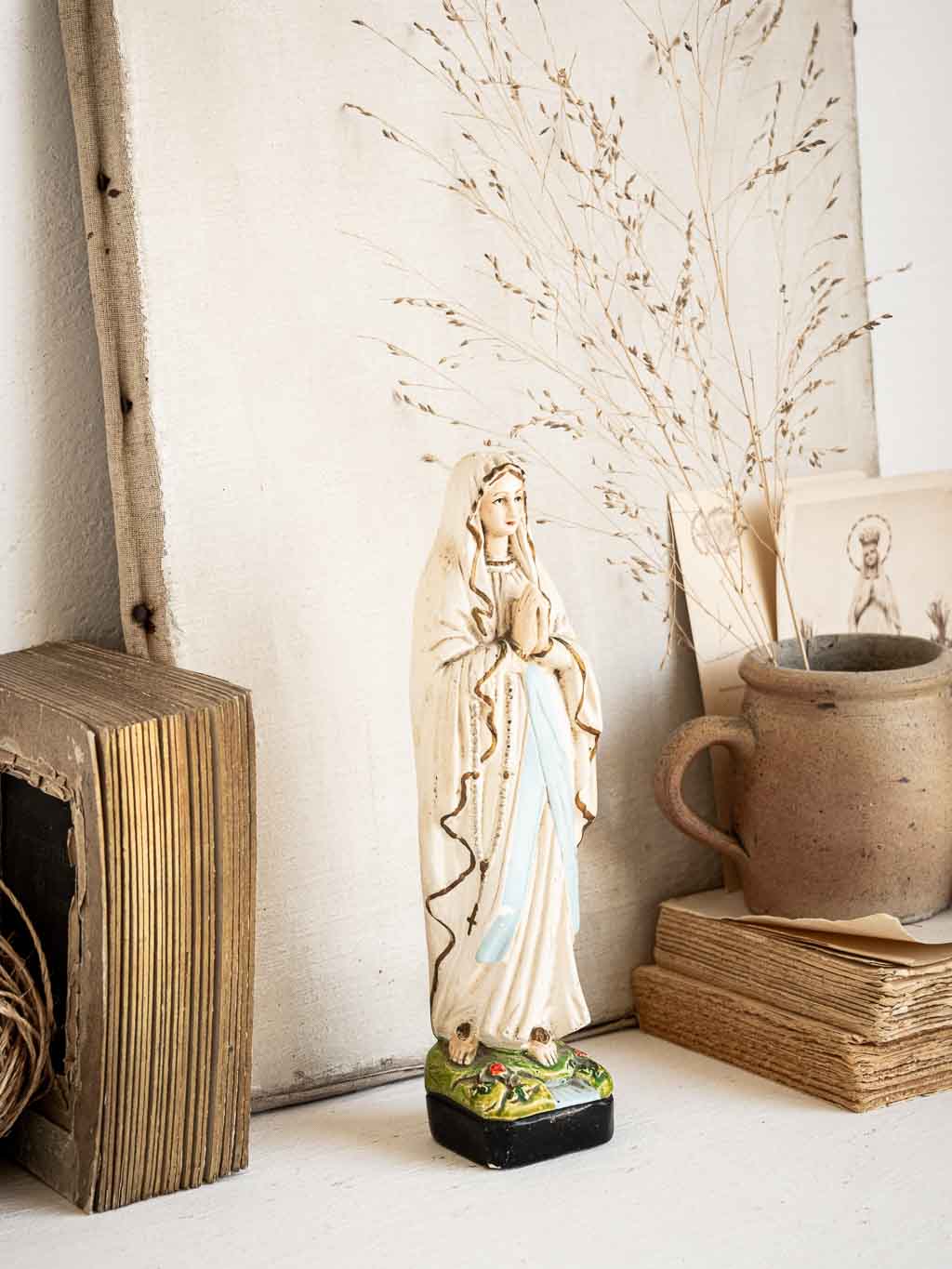 vierge vintage en platre lourdes