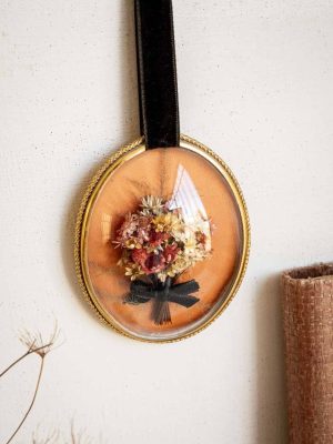 cadre bombé médaillon vintage fleurs sechées