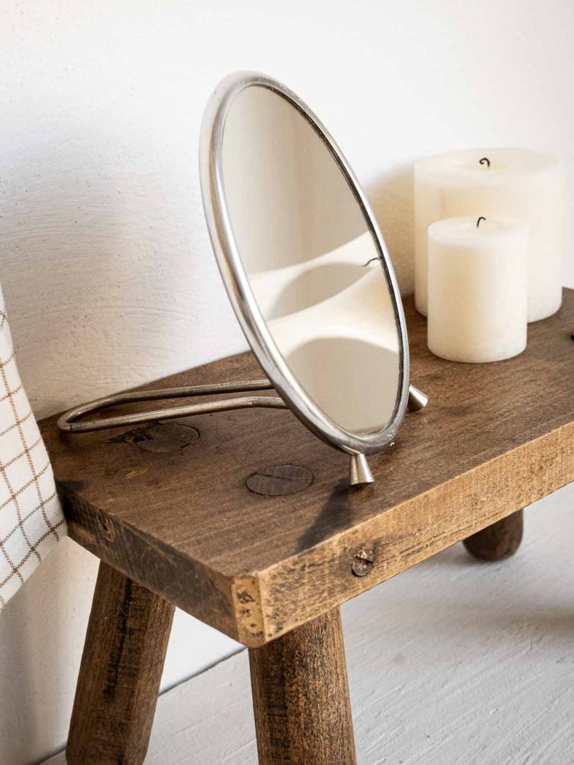 Petit miroir de barbier vintage rond à poser ou à main