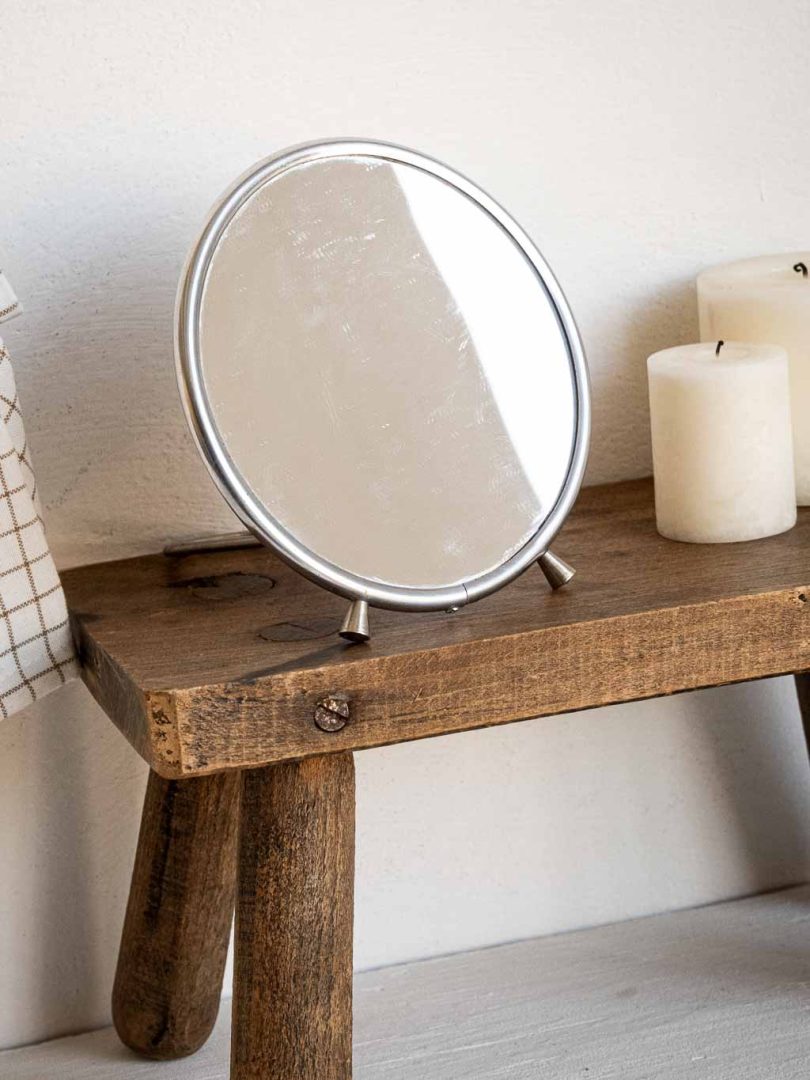 Petit miroir de barbier vintage rond à poser ou à main