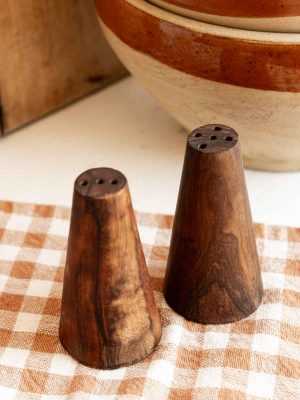 salière poivrière, ménagère en bois d'olivier vintage