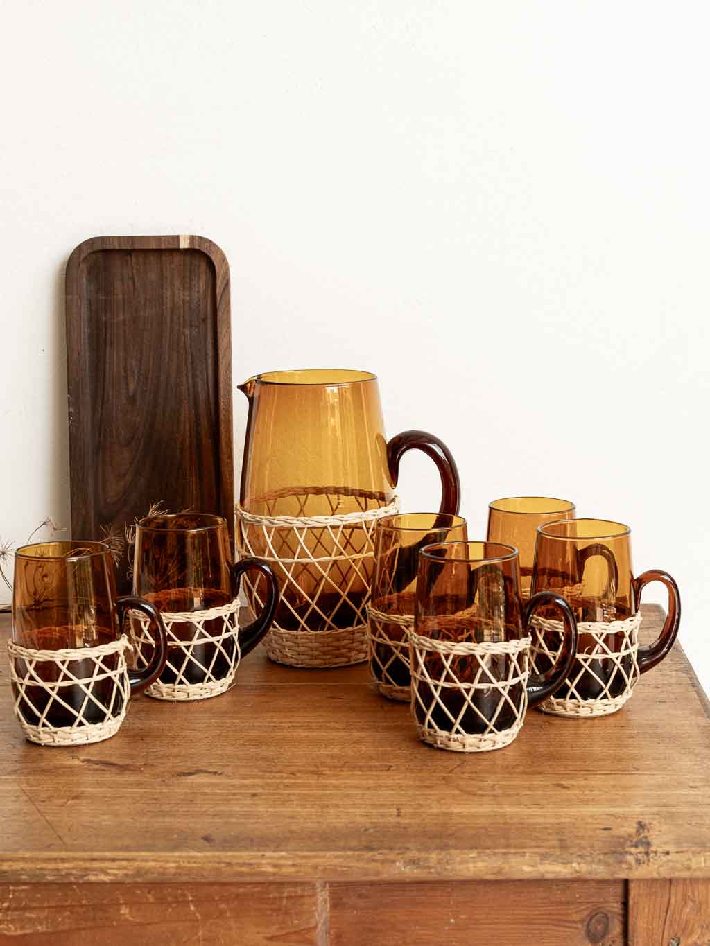 Carafe et 6 verre ambrés vintage