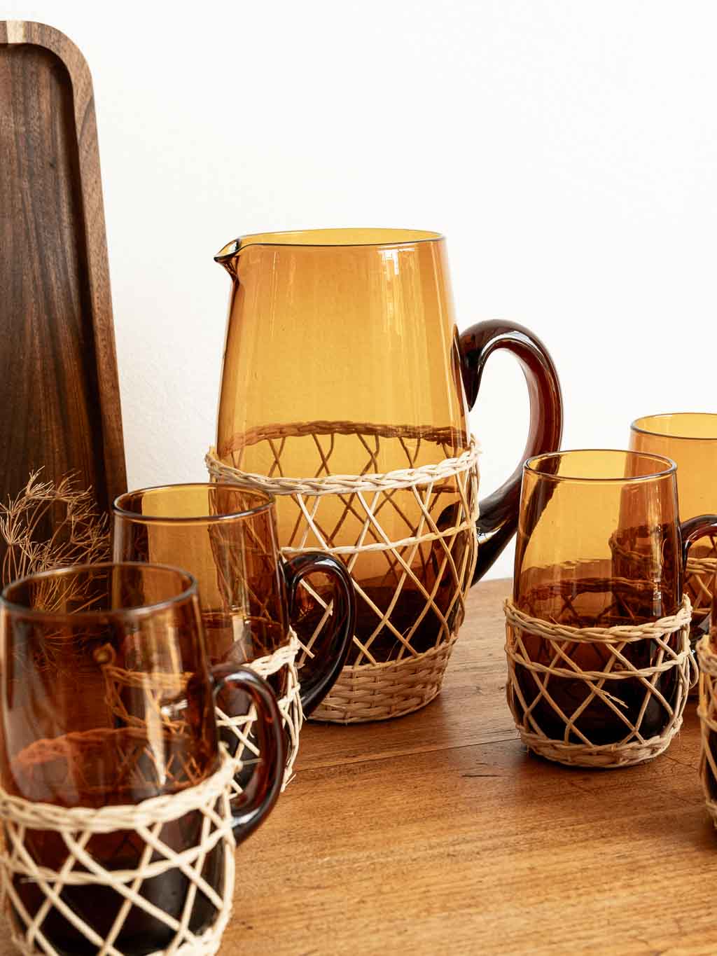 Carafe et 6 verre ambrés vintage