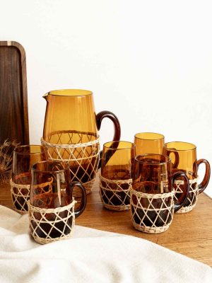 Carafe et 6 verre ambrés vintage