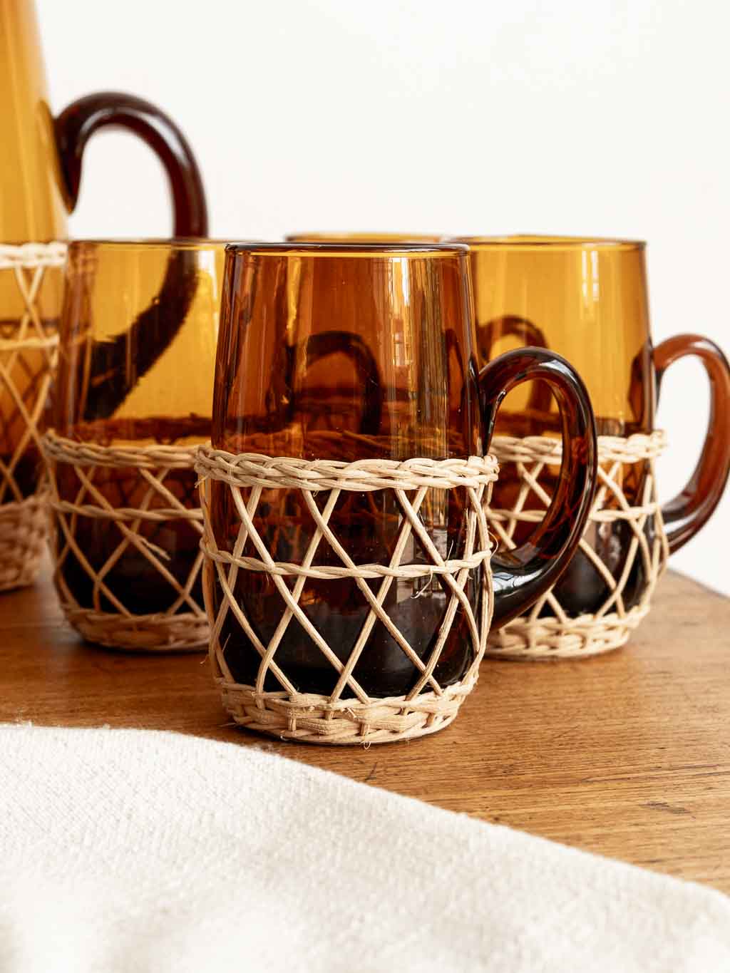 Carafe et 6 verre ambrés vintage