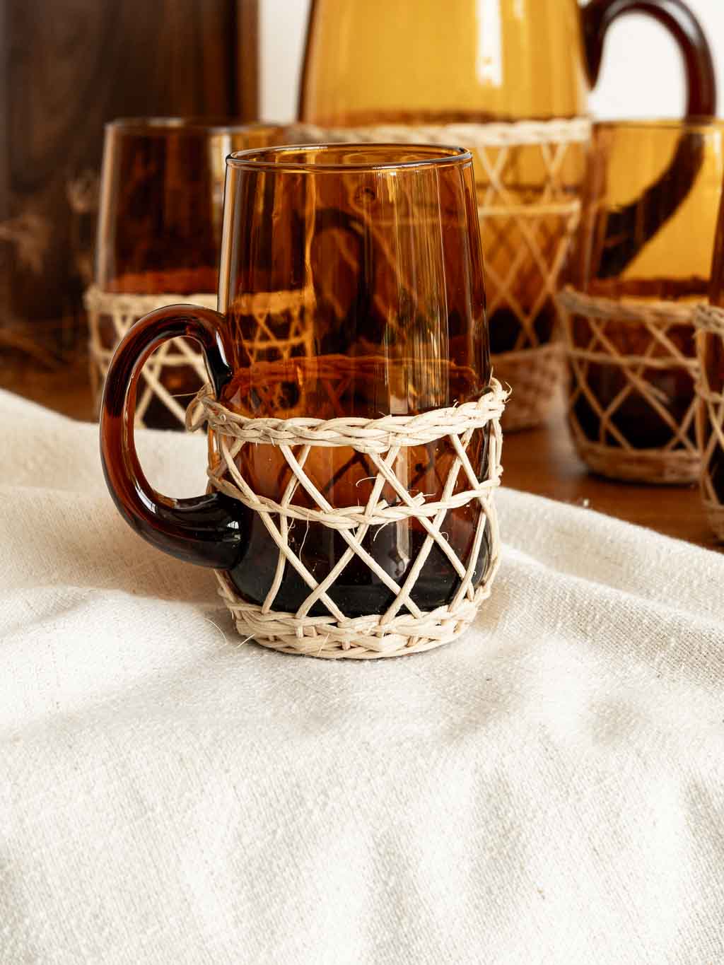 Carafe et 6 verre ambrés vintage