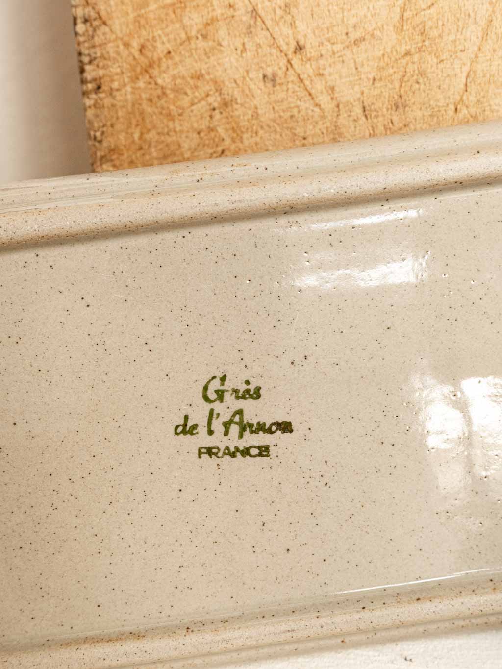 Beurrier en grès de l'Arnon vintage, décor fleur