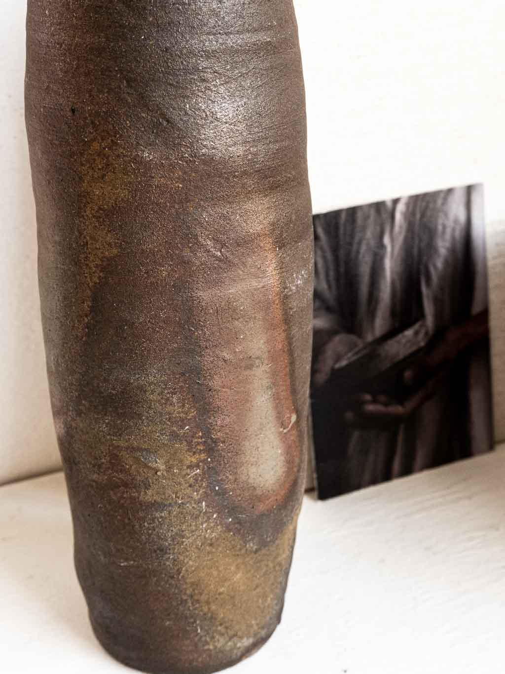 grande bouteille ancienne en grès noir de normadie XIXe