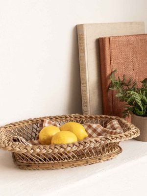 corbeille vintage ovale en rotin tressé
