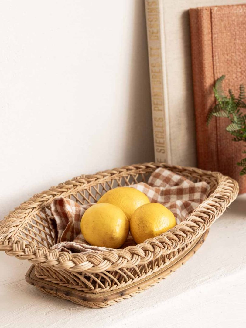 corbeille vintage ovale en rotin tressé