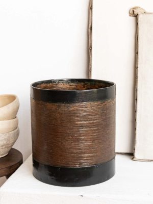 ancienne mesure à grains, boisseau, en bois et métal 10L