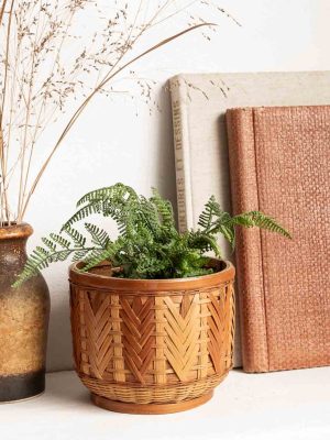 petit cache-pot en rotin vintage