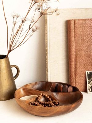 coupelle vide poche compartiments x5 en bois massif type teck