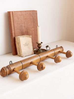 porte manteaux vintage en bois façon bambou, 4 patères