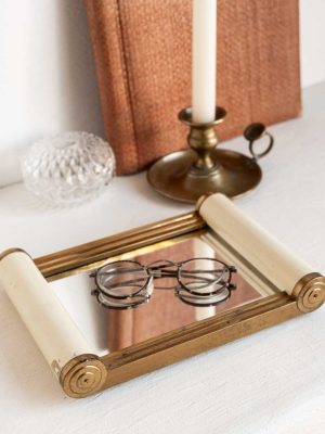 plateau miroir art-déco laiton