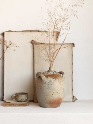 grande jarre ancienne en grès brut. poterie artisanale 30cm