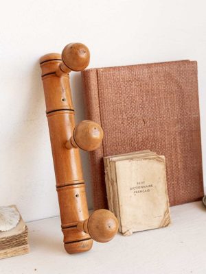 porte-manteau mural vintage en bois imitation bambou, 3 patères