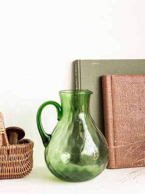 grand pichet vintage en verre vert strié