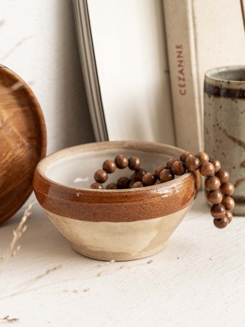 petit bol digoin en grès bicolore beige et marron vintage