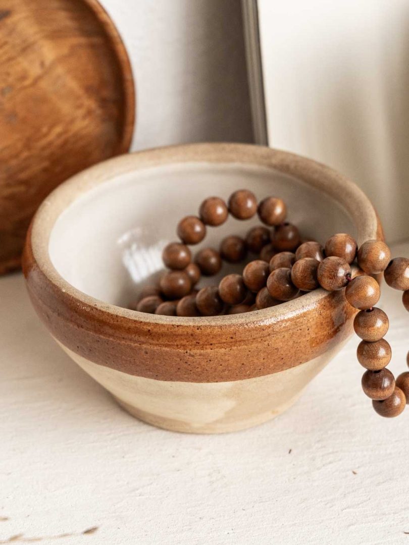 petit bol digoin en grès bicolore beige et marron vintage