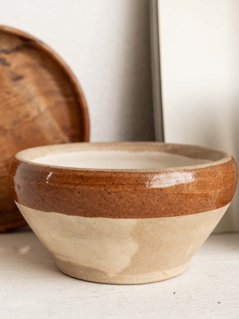 petit bol digoin en grès bicolore beige et marron vintage
